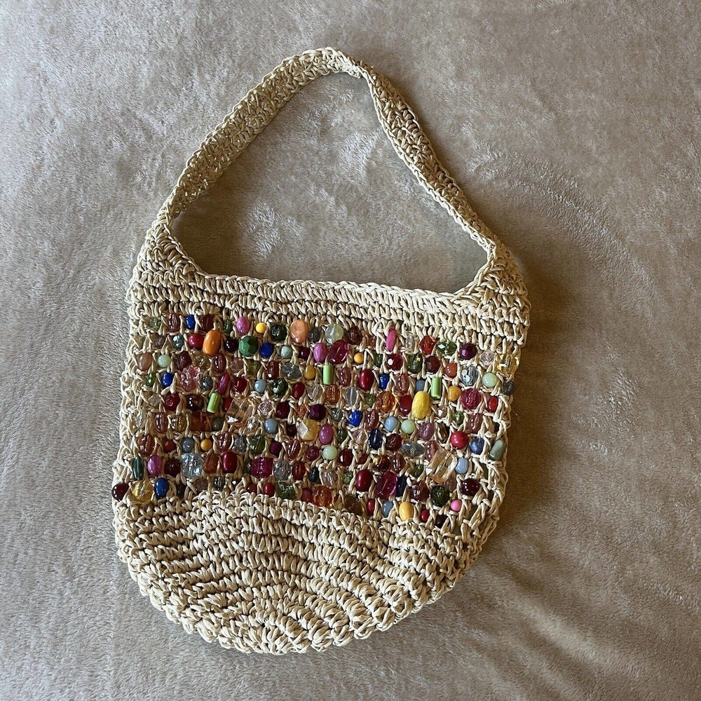 Women's Capelli Straworld Beaded Gemstones Shoulder Handbag/Purse Rare 2007